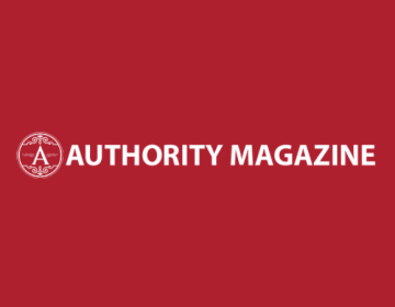 blue red background with Authority Magazine log in the center.