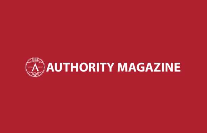blue red background with Authority Magazine log in the center.