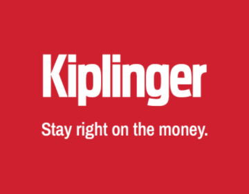 Red background with Kiplinger logo and "stay right on the money" under "Kiplinger"